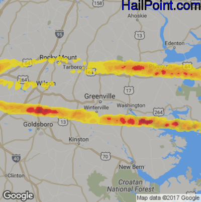 Hail Map for Greenville, NC Region on May 13, 2019