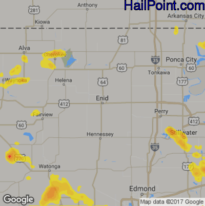 Hail Map for Enid, OK Region on May 13, 2019