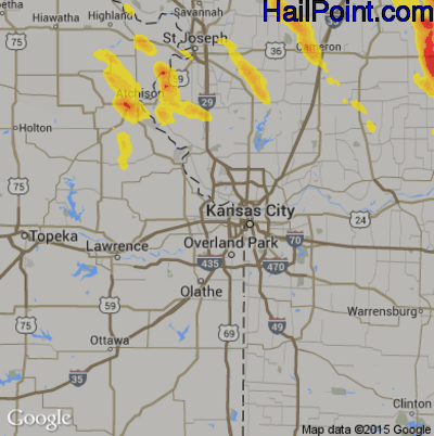 Hail Map for Kansas City, KS Region on May 15, 2019 