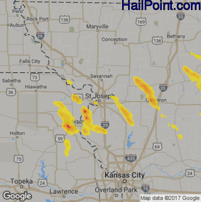 Hail Map for St. Joseph, MS Region on May 15, 2019 