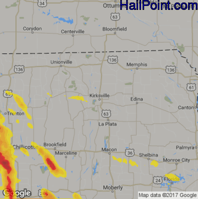 Hail Map for Kirskville, MS Region on May 15, 2019