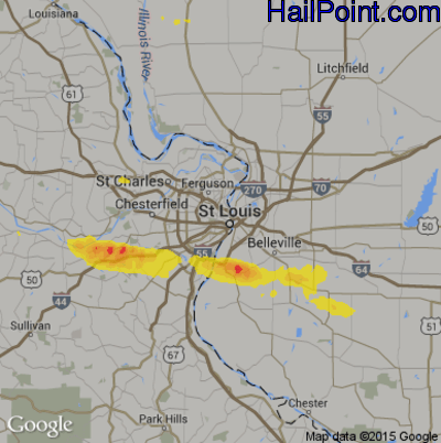 Hail Map for St. Louis, MO Region on May 15, 2019