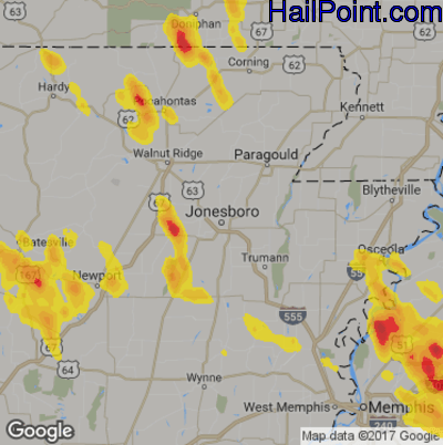 Hail Map for Jonesboro, AR Region on May 15, 2019