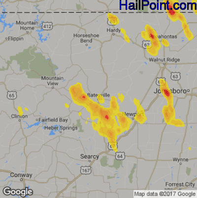 Hail Map for Batestville, AR Region on May 15, 2019