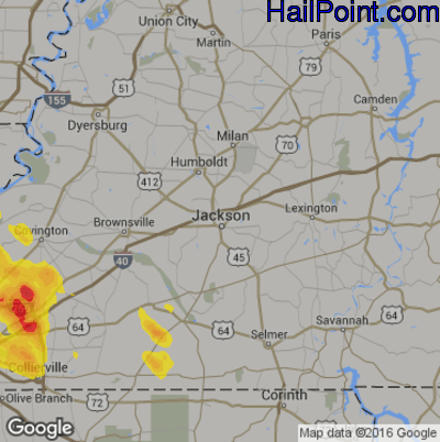Hail Map for Jackson, TN Region on May 15, 2019