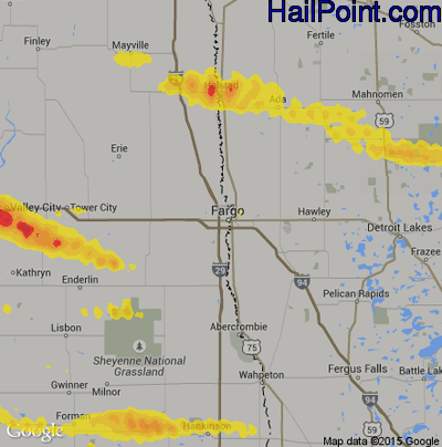 Hail Map for Fargo, ND Region on May 16, 2019