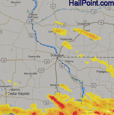 Hail Map for Dubuque, IA Region on May 16, 2019