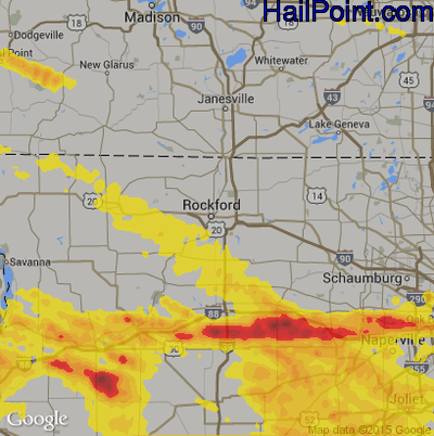 Hail Map for Rockford, IL Region on May 16, 2019 