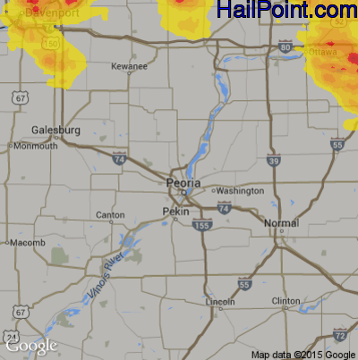 Hail Map for Peoria, IL Region on May 16, 2019