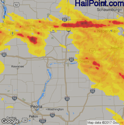 Hail Map for Peru, IL Region on May 16, 2019 