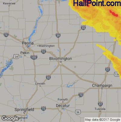 Hail Map for Bloomington, IL Region on May 16, 2019 