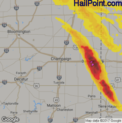 Hail Map for Champaign, IL Region on May 16, 2019
