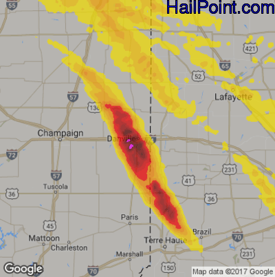 Hail Map for Danville, IL Region on May 16, 2019