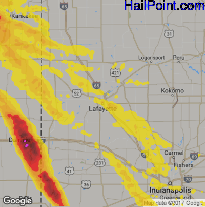 Hail Map for Layfette, IN Region on May 16, 2019 