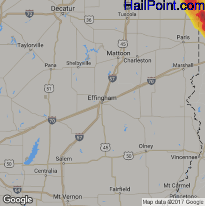 Hail Map for Effingham, IL Region on May 16, 2019