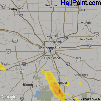 Hail Map for Indianapolis, IN Region on May 16, 2019
