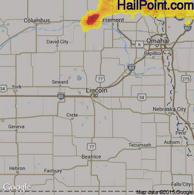 Hail Map for Lincoln, NE Region on May 17, 2019