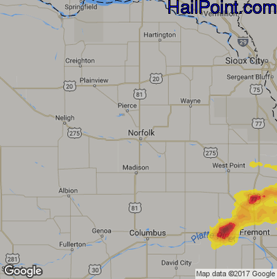 Hail Map for Norfolk, NE Region on May 17, 2019