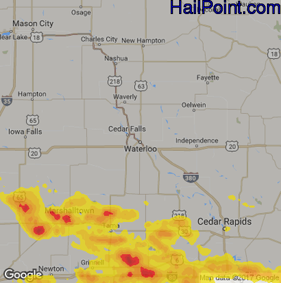 Hail Map for Waterloo, IA Region on May 17, 2019