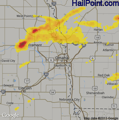 Hail Map for Omaha, NE Region on May 17, 2019
