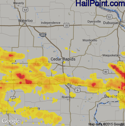 Hail Map for Cedar Rapids, IA Region on May 17, 2019