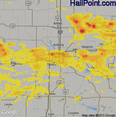 Hail Map for Des Moines, IA Region on May 17, 2019