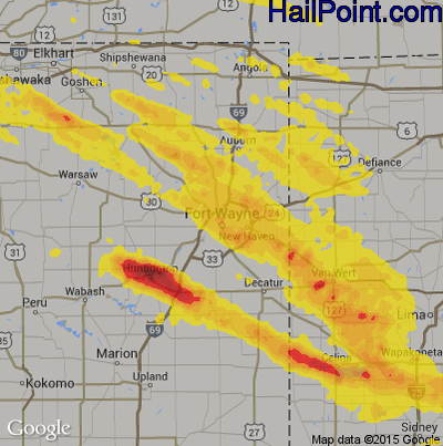 Hail Map for Fort Wayne, IN Region on May 17, 2019