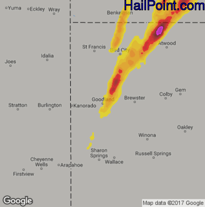 Hail Map for Goodland, KS Region on May 17, 2019