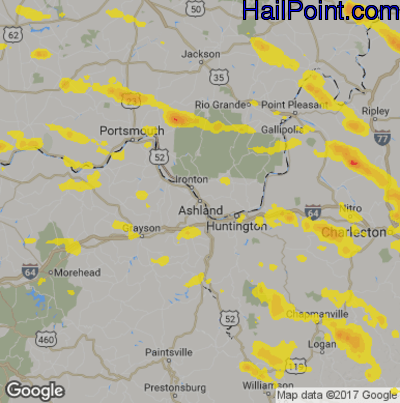Hail Map for Asheland, KY Region on May 17, 2019