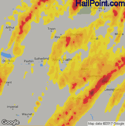 Hail Map for North Platte, NE Region on May 17, 2019