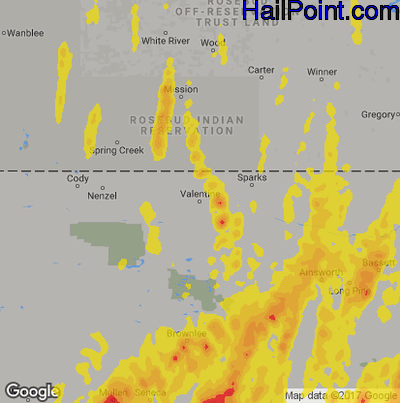 Hail Map for Valentine, NE Region on May 17, 2019