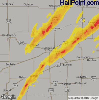 Hail Map for Dodge City, KS Region on May 18, 2019