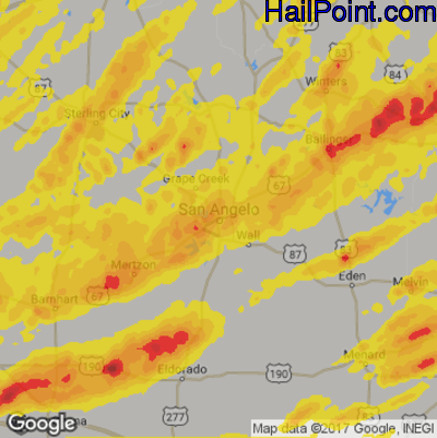 Hail Map for San Angelo, TX Region on May 18, 2019