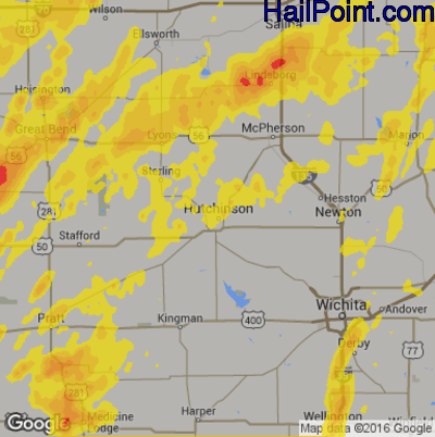 Hail Map for Hutchinson, KS Region on May 18, 2019 