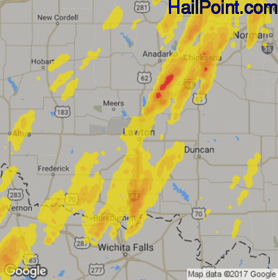Hail Map for Lawton, OK Region on May 18, 2019 