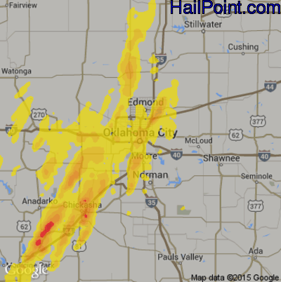 Hail Map for Oklahoma City, OK Region on May 18, 2019