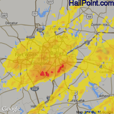 Hail Map for Dallas, TX Region on May 18, 2019 