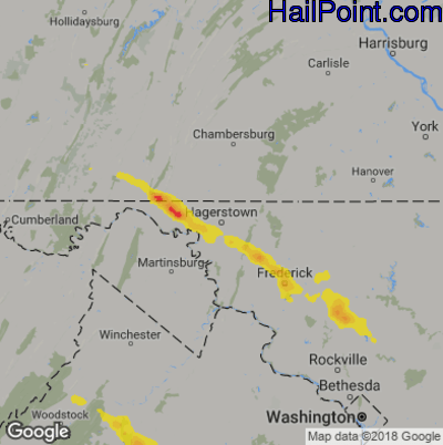 Hail Map for Hagerstown, MD Region on May 18, 2019