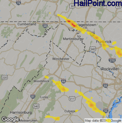 Hail Map for Winchester, VA Region on May 18, 2019