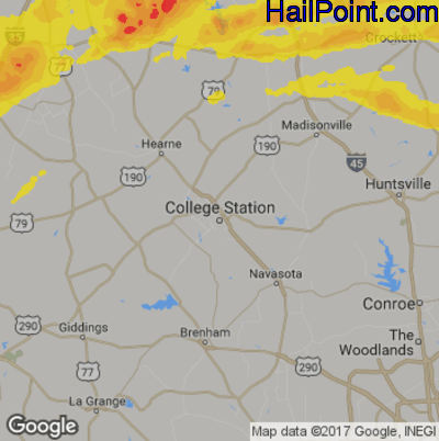 Hail Map for College Station, TX Region on May 18, 2019