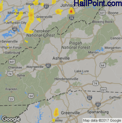 Hail Map for Asheville, NC Region on May 18, 2019