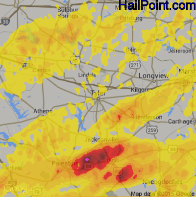 Hail Map for Tyler, TX Region on May 18, 2019