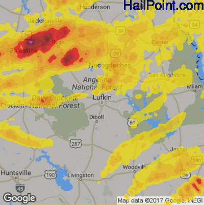 Hail Map for Lufkin, TX Region on May 18, 2019 