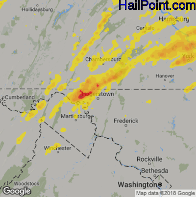 Hail Map for Hagerstown, MD Region on May 19, 2019 