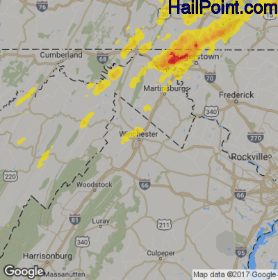 Hail Map for Winchester, VA Region on May 19, 2019