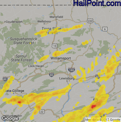 Hail Map for Willamsport, PA Region on May 19, 2019