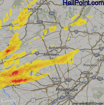 Hail Map for Allentown, PA Region on May 19, 2019