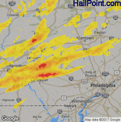 Hail Map for Reading, PA Region on May 19, 2019