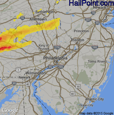 Hail Map for Philadelphia, PA Region on May 19, 2019