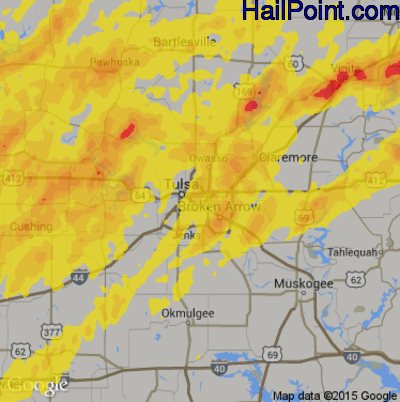 Hail Map for Tulsa, OK Region on May 20, 2019